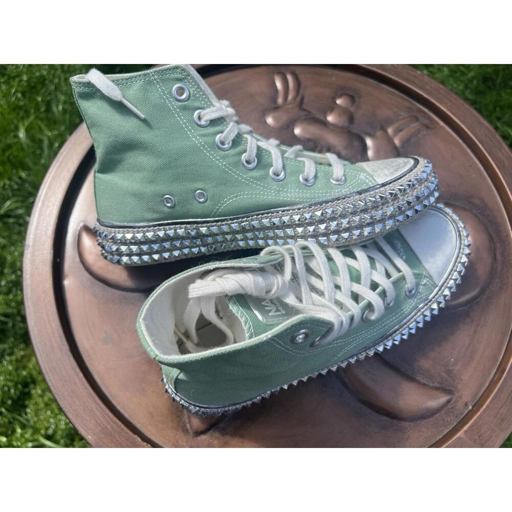 NAN KU Couture Cruise Studded High Top Sneakers Distressed Green Size 40 US 9 - Picture 5 of 15